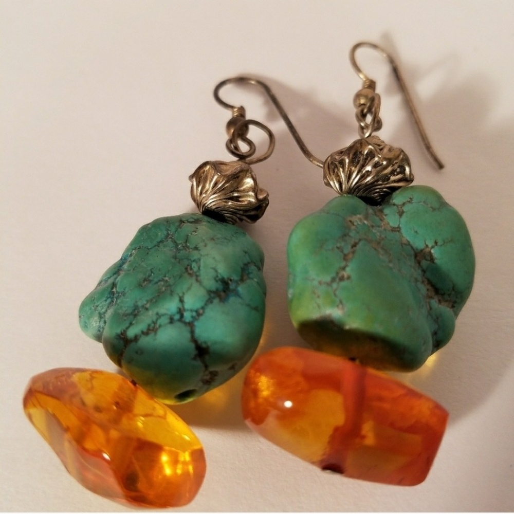 Vintage 1960s Turquoise Gemstone Earrings
